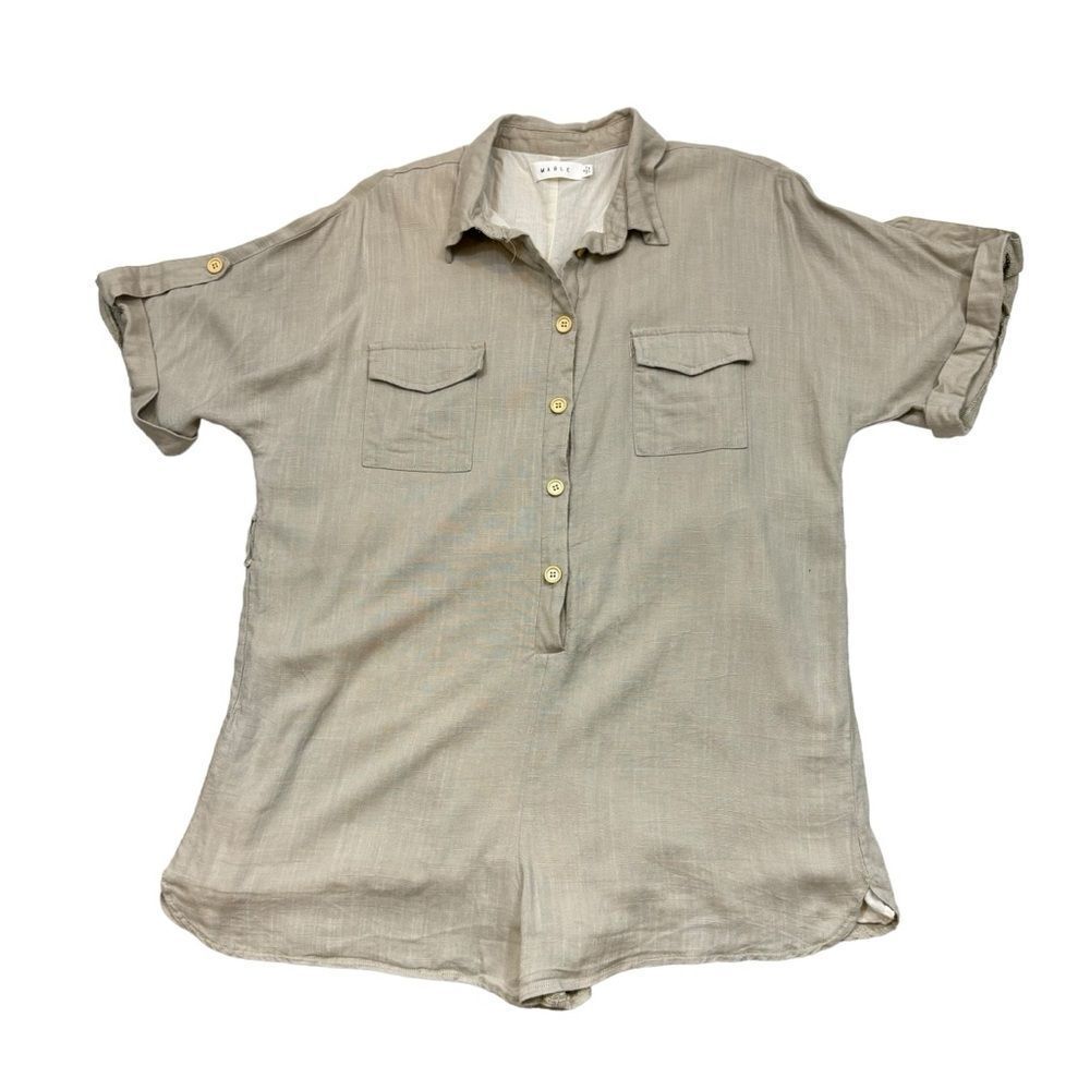 Mable Brand Beige Linen Brand Short Sleeve Romper Size Medium
